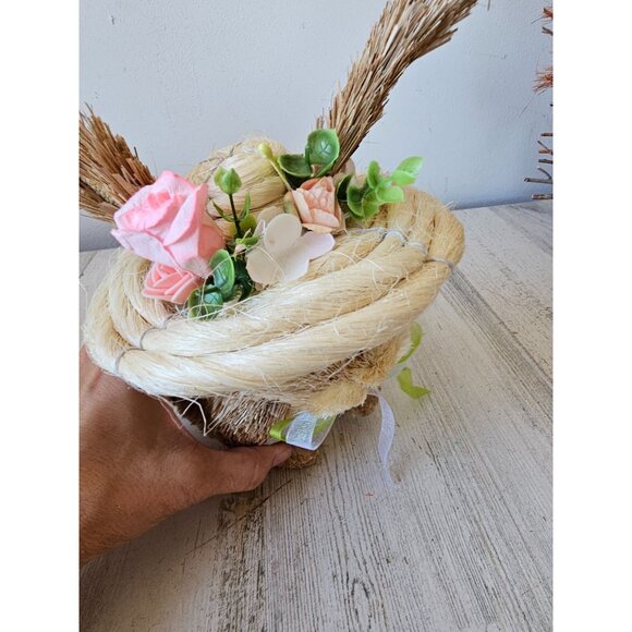 Vintage Pier sisal bottle brush Easter bunny rabbit spring decor hat flowers sta - Picture 6 of 9
